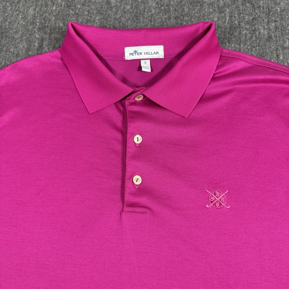 Peter Millar Mens L Pink Golf Polo Shirt Short Sleeve Performance Logo